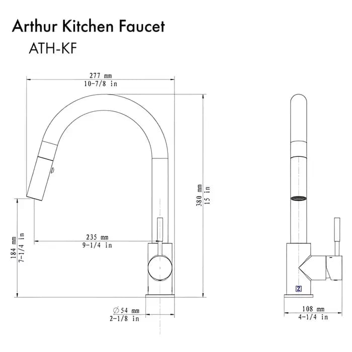 ZLINE Arthur 1.8 GPM Single Hole Kitchen Faucet with HPAS Technology - ATH-KF