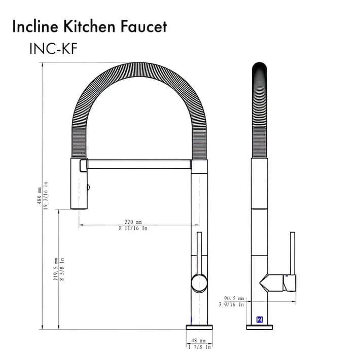 ZLINE Incline 1.8 GPM Single Hole Kitchen Faucet with HPAS Technology - INC-KF
