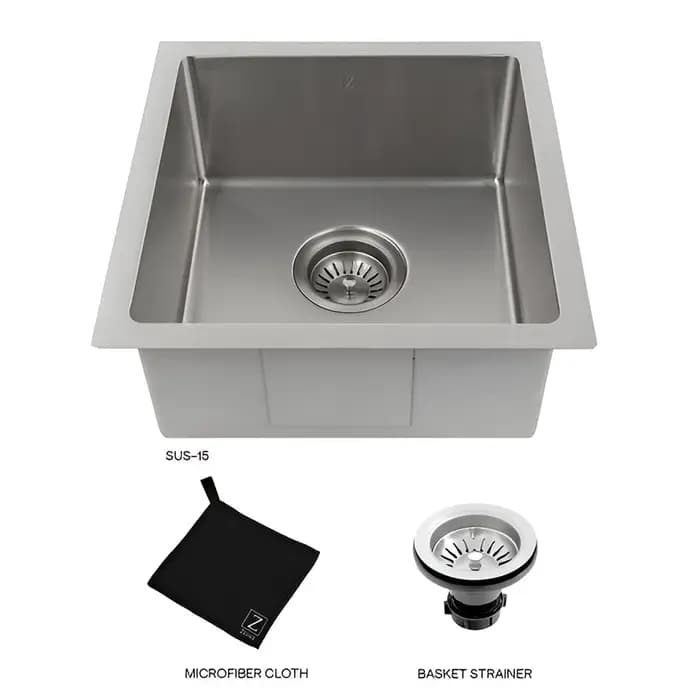 ZLINE 15" Boreal Undermount Single Bowl Bar Kitchen Sink with Basket Strainer - SUS-15