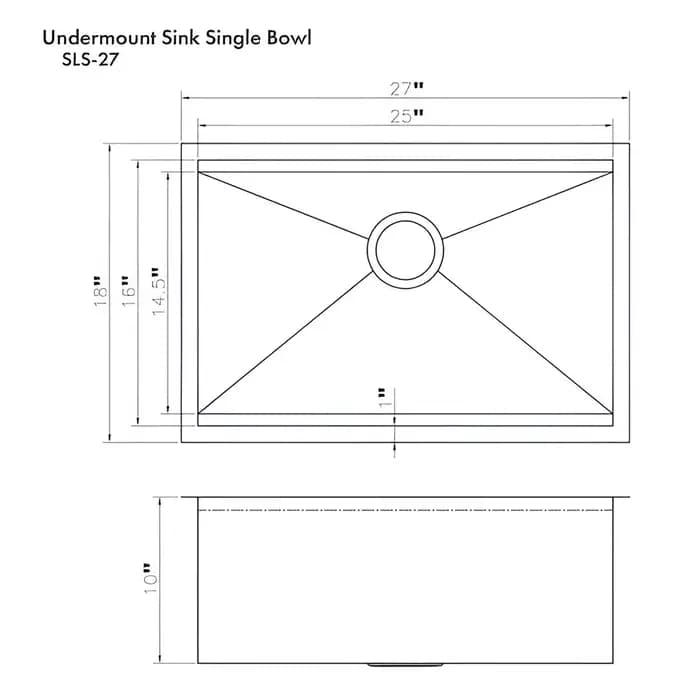 ZLINE 27" Garmisch Undermount Single Bowl Kitchen Sink with Bottom Grid and Accessories - SLS-27
