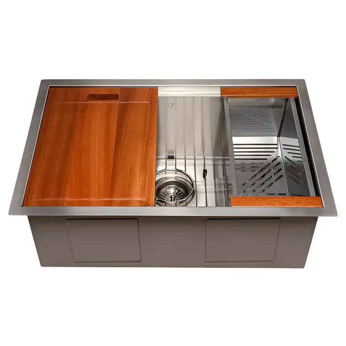 ZLINE 27" Garmisch Undermount Single Bowl Kitchen Sink with Bottom Grid and Accessories - SLS-27