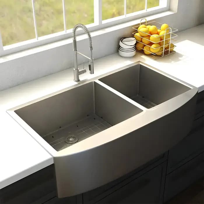 ZLINE 36" Niseko Farmhouse Apron Mount Double Bowl Kitchen Sink with Bottom Grid - SA50D-36
