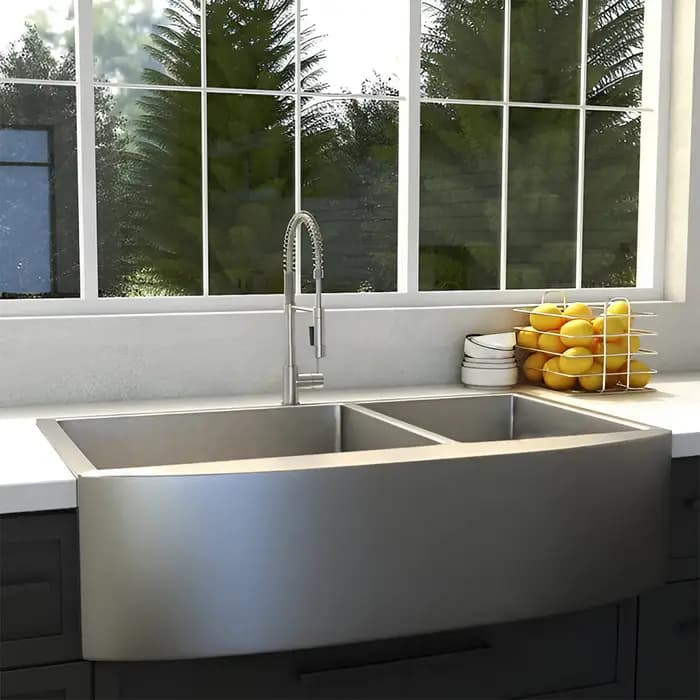 ZLINE 36" Niseko Farmhouse Apron Mount Double Bowl Kitchen Sink with Bottom Grid - SA50D-36